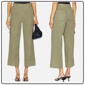 NWT Spanx Stretch Twill Cropped Wide Leg Trouser Women's Small Olive Green Cargo